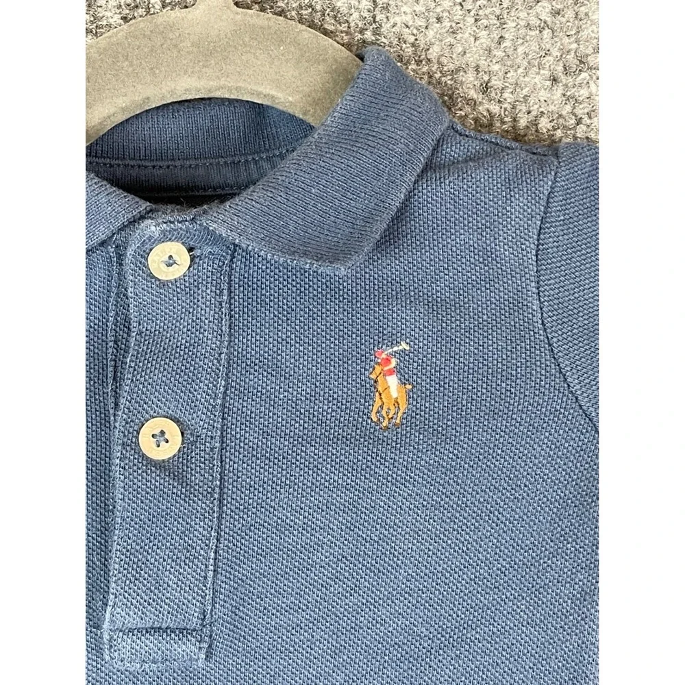 Ralph Lauren Polo Bodysuit Baby 3M Blue Short Sleeve Pique Pony